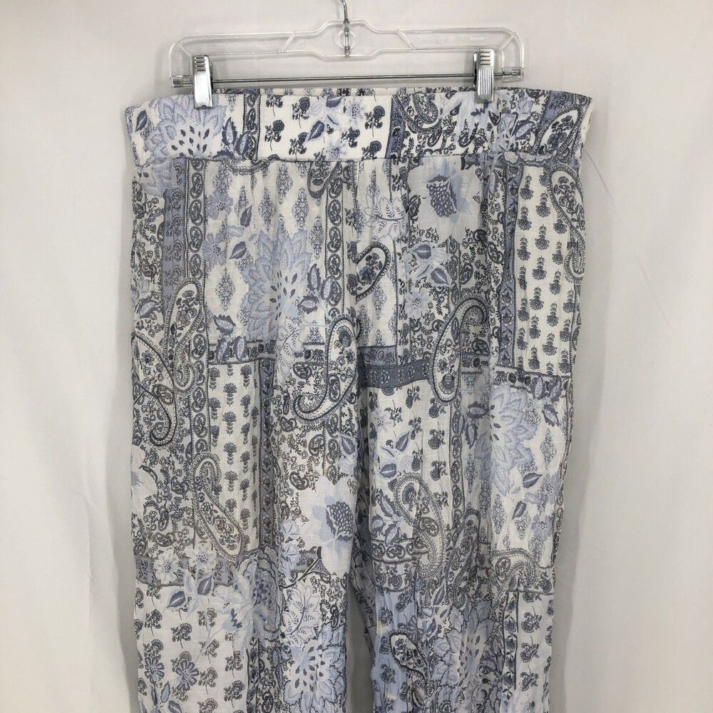 New Directions Blue White Paisley Floral Lined Elastic Waist Pants XL